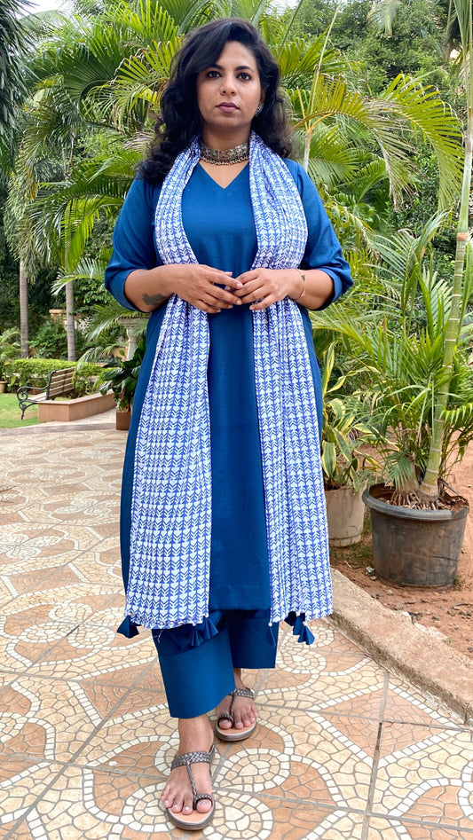 ADYA - CO ORD SET - BLUE SOFT COTTON  ( WITH MUL MUL DUPATTA OPTIONAL )