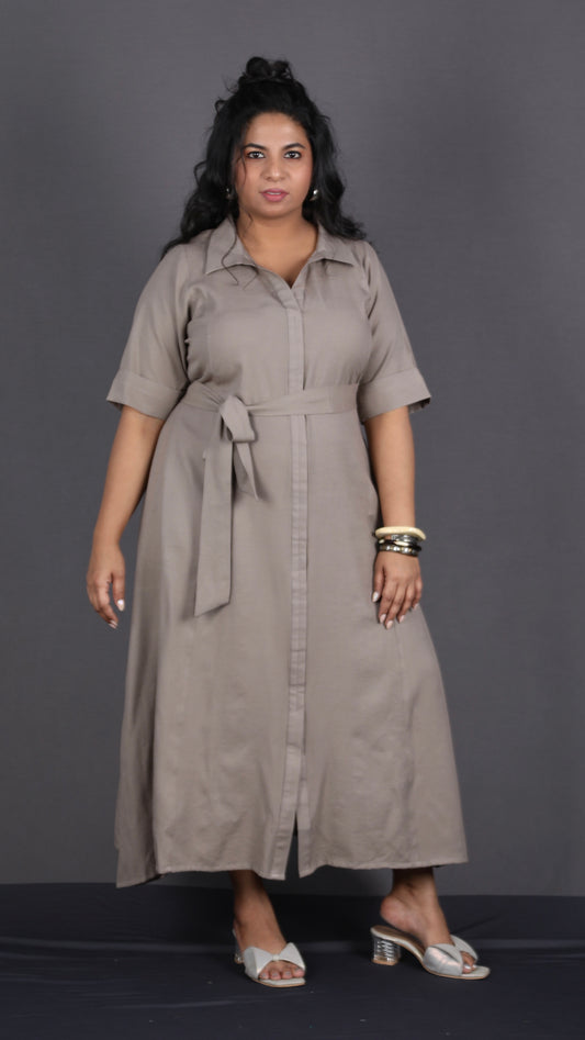 Bella - Shirt dress - Soft cotton - MUD GREY