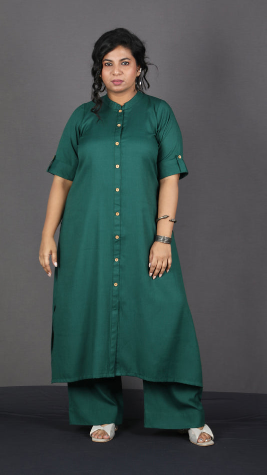 Brinda - 2 pc set - Soft Cotton - BOTTLE GREEN