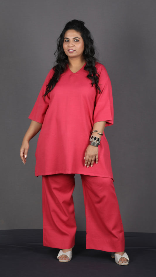 Falak - Short kurta pant set - Soft cotton - Raspberry Red