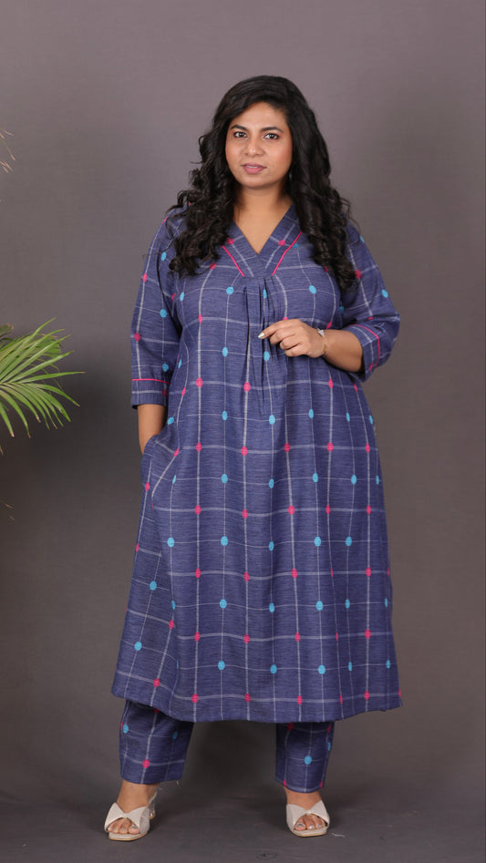 SUHANI - Premium lightweight Cotton with Buti Dobby Embroidery - Blue Checks