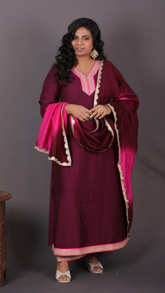 Aayat - Majenta - Crape Silk with soft silk tie-dye dupatta Optional