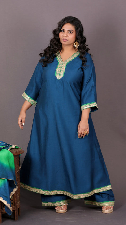 Aayat - BLUE - Crape Silk with soft silk tie-dye dupatta optional