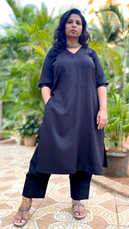 ADYA - CO ORD SET - BLACK SOFT COTTON  ( WITH MUL MUL DUPATTA OPTIONAL )