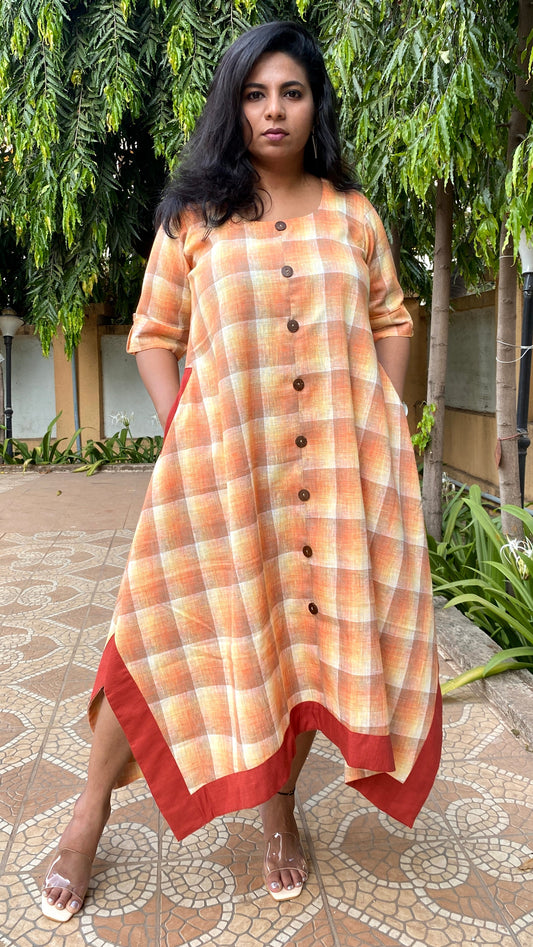 ANNA - Dress - Cotton Checks - ORANGE