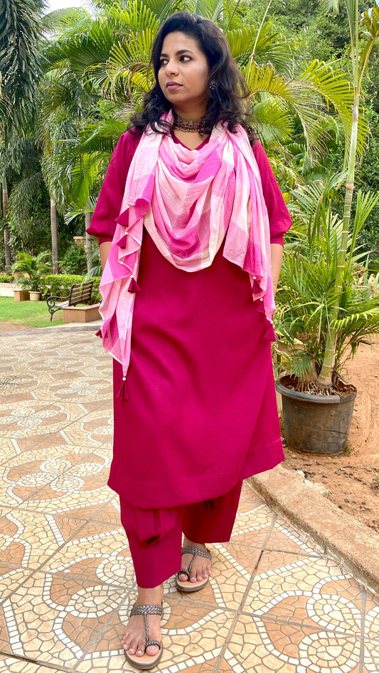 ADYA - CO ORD SET - MEJENTA SOFT COTTON  ( WITH MUL MUL DUPATTA - OPTIONAL)