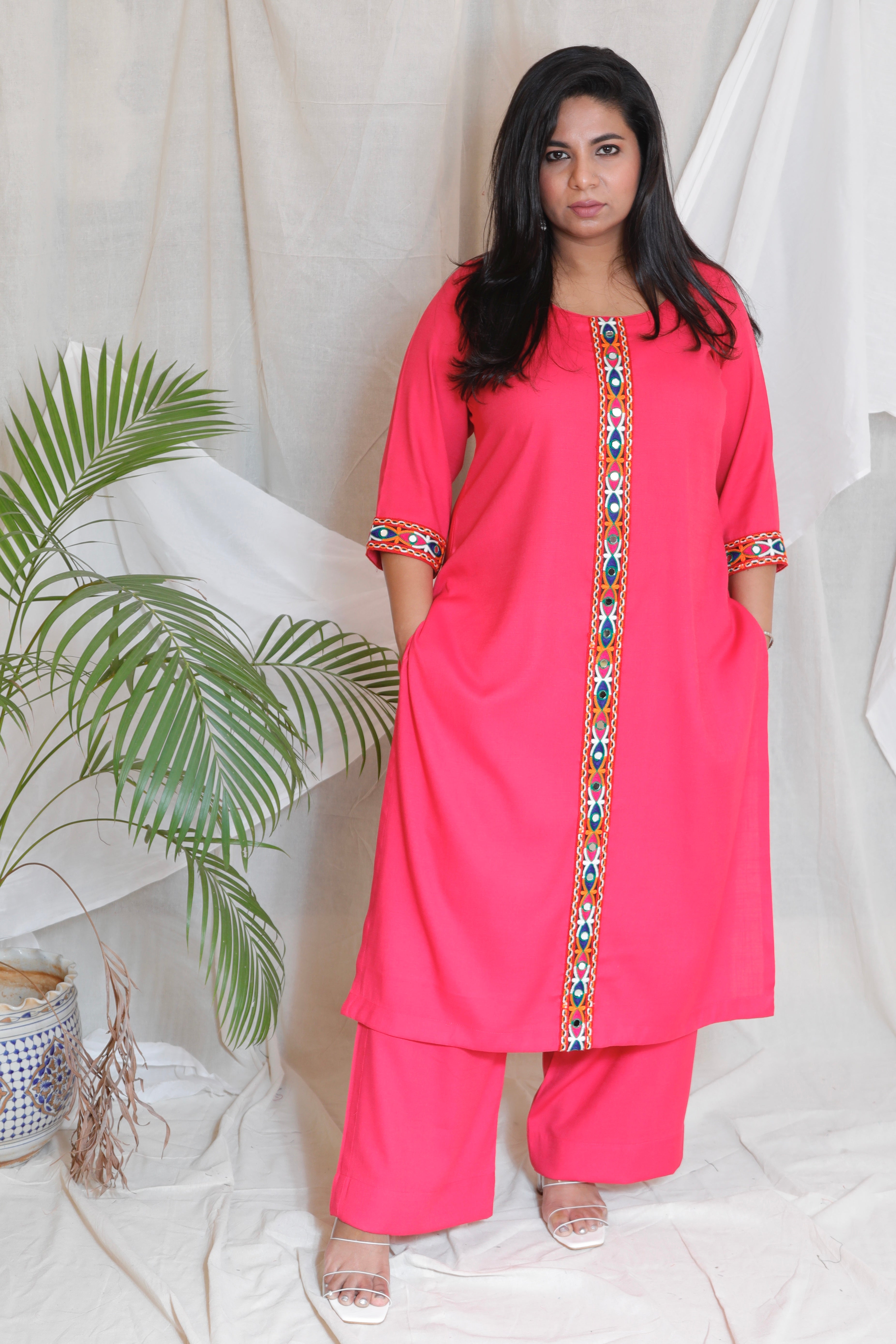 KAJOL - KURTA PANT SET - soft cotton - RANI PINK  BANJARA FUNK