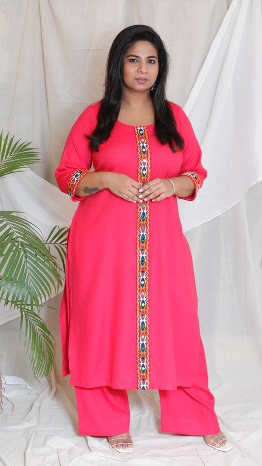 KAJOL - KURTA PANT SET - soft cotton - RANI PINK
