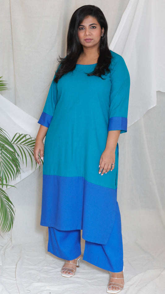 URMILA - KURTA PANT SET - soft cotton - GREEN & BLUE