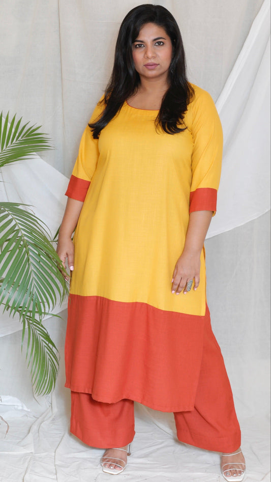 URMILA - KURTA PANT SET - soft cotton - YELLOW & RUST