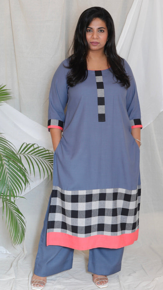 SACHI - KURTA PANT SET - soft cotton - GREY