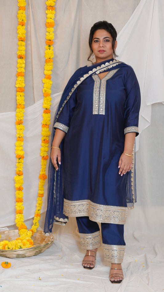 SONA - 3 PC SET - Art Silk with NET DUPATTA - NAVY