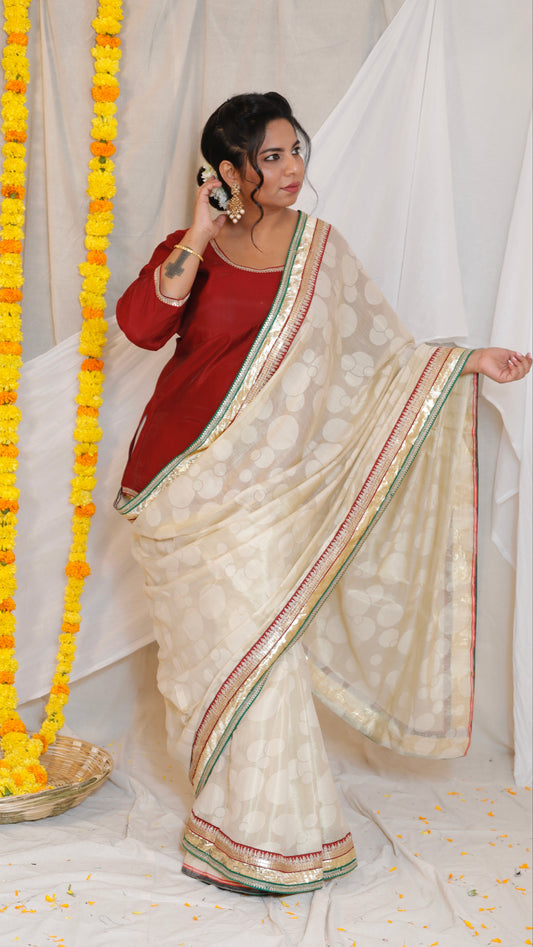 REKHA - SAREE + SHORT KURTI - Shimmer braso saree with crape silk kurti