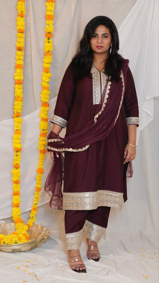 SONA - 3 PC SET - Art SILK with NET DUPATTA - MAJENTA
