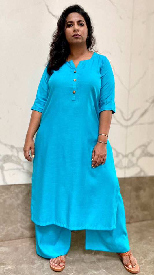 AMMU - KURTA AND PANT SET - Firozi Blue