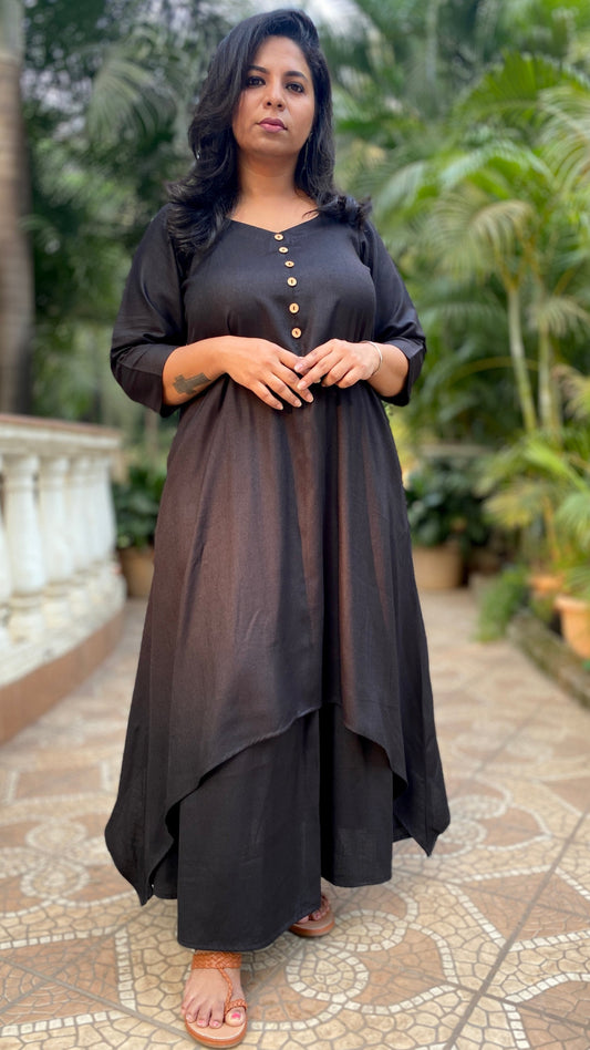 MAHIRA - Kurta & Skirt Set - BLACK - soft cotton