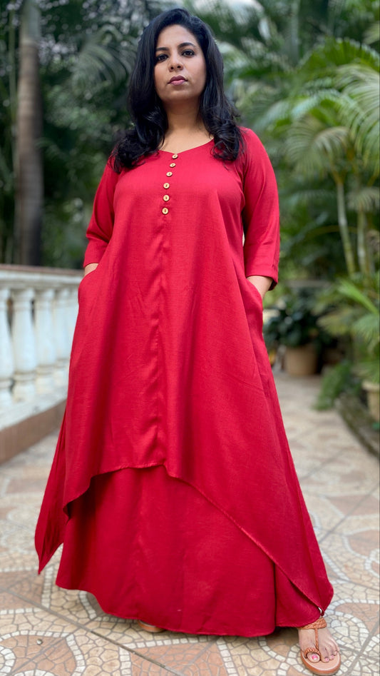 MAHIRA - Kurta & Skirt Set - Maroon - soft cotton