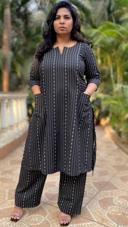ALIA - CO-ORD SET - Black dobby weave cotton