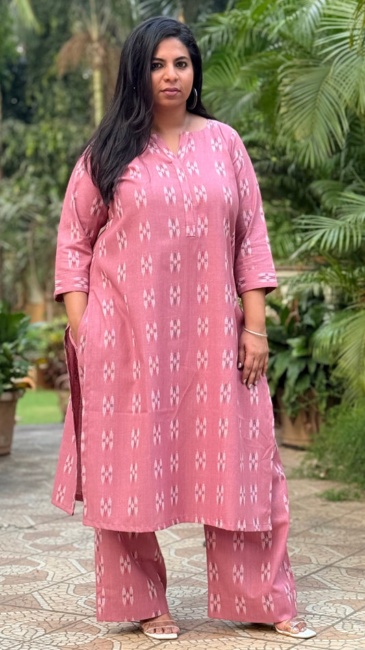 FIZA - Kurta & Pant set - Onion Pink - Cotton Dobby Weave