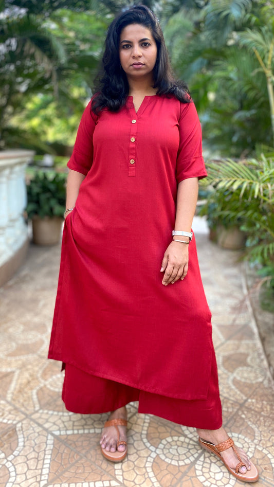 AMMU - KURTA AND PANT SET - Maroon