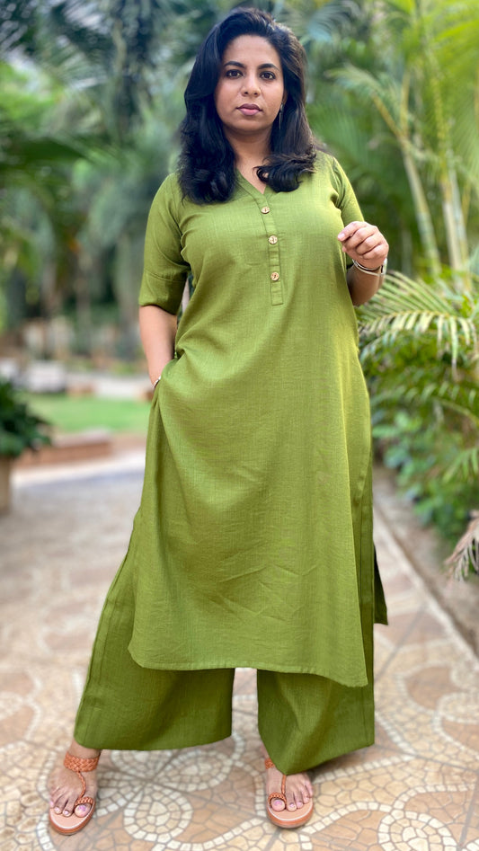 AMMU - KURTA AND PANT SET - MEHENDI GREEN