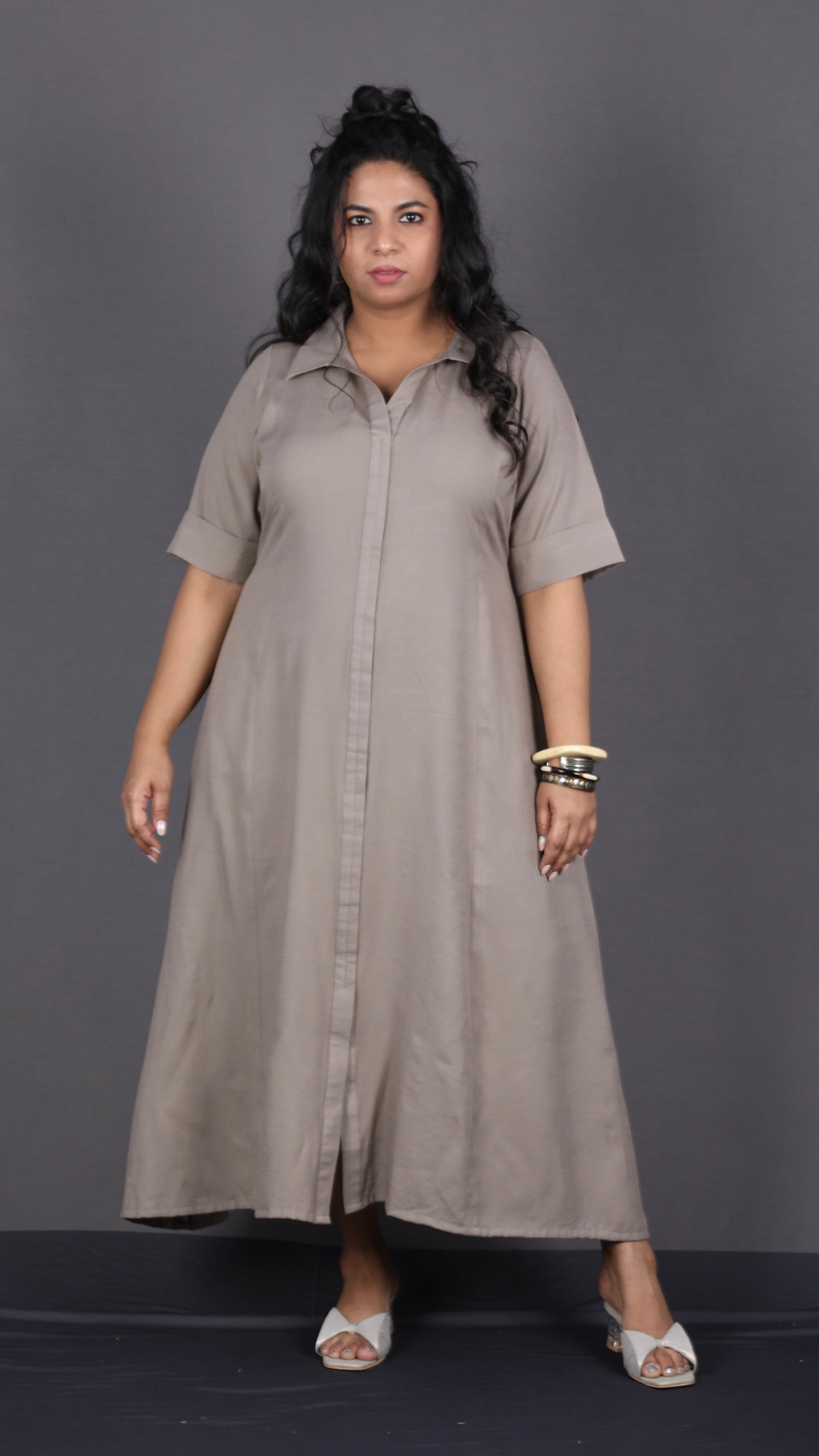 Bella - Shirt dress - Soft cotton - MUD GREY