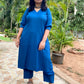 ADYA - CO ORD SET - BLUE SOFT COTTON  ( WITH MUL MUL DUPATTA )