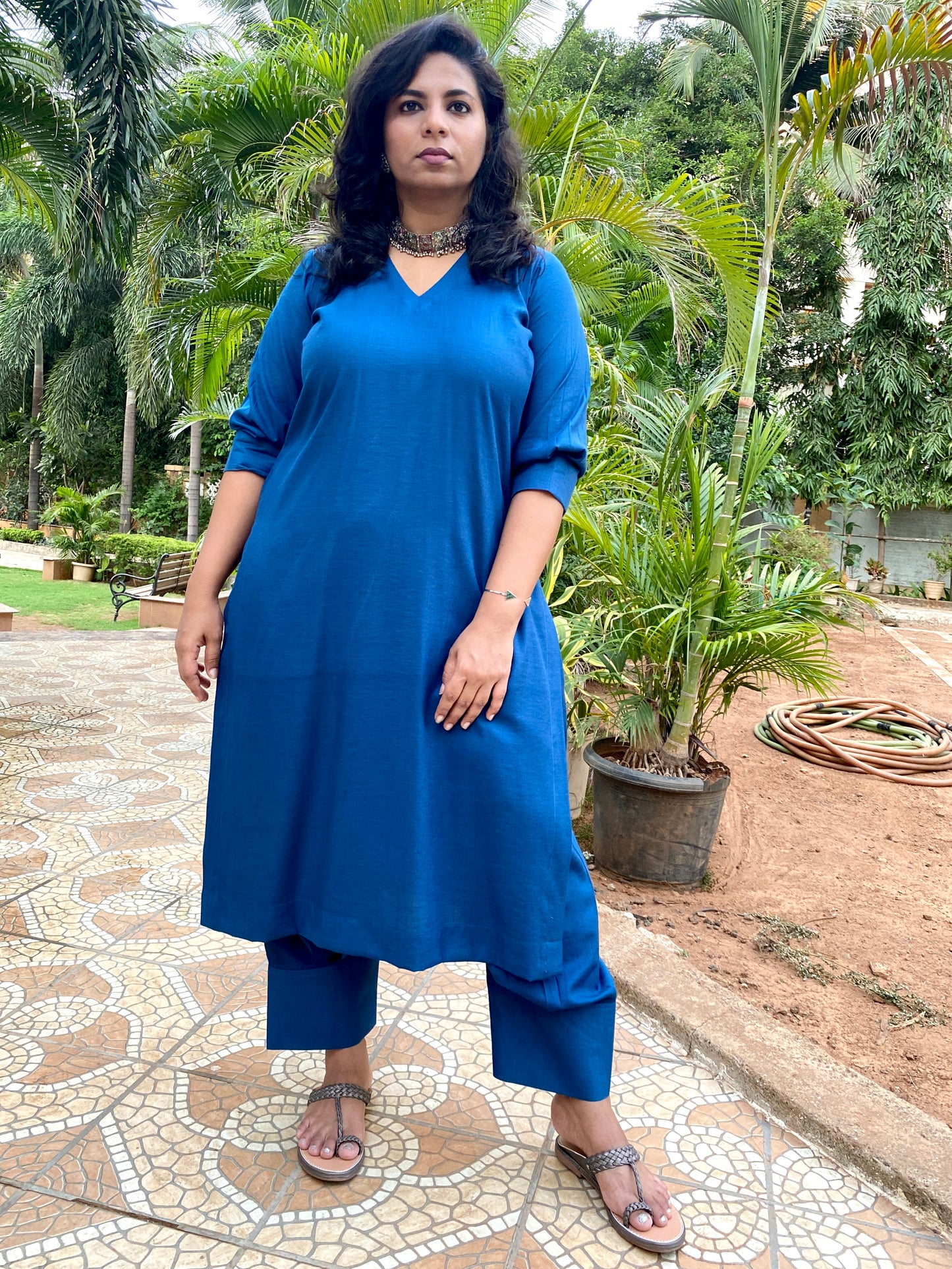 ADYA - CO ORD SET - BLUE SOFT COTTON  ( WITH MUL MUL DUPATTA )