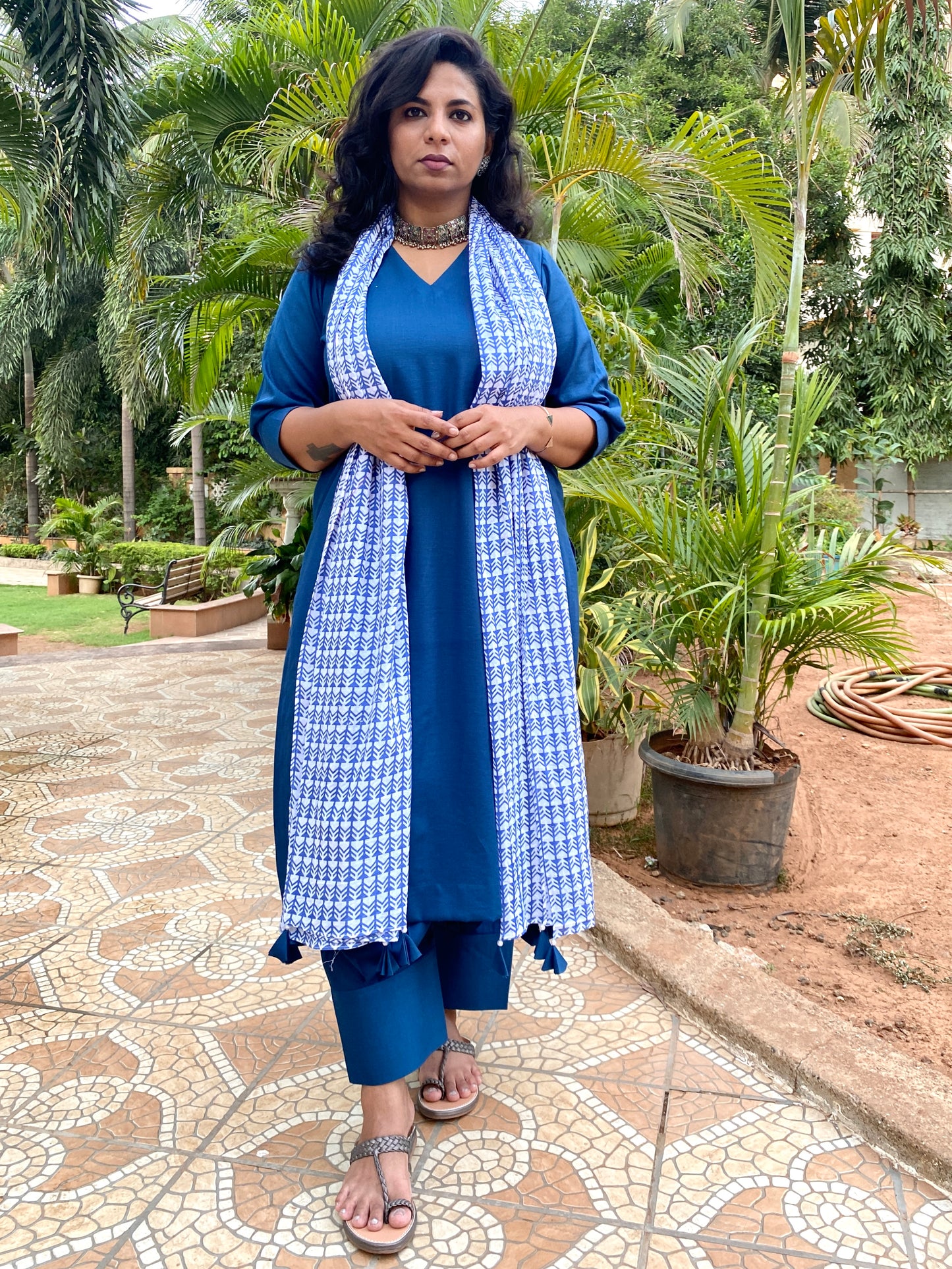 ADYA - CO ORD SET - BLUE SOFT COTTON  ( WITH MUL MUL DUPATTA )