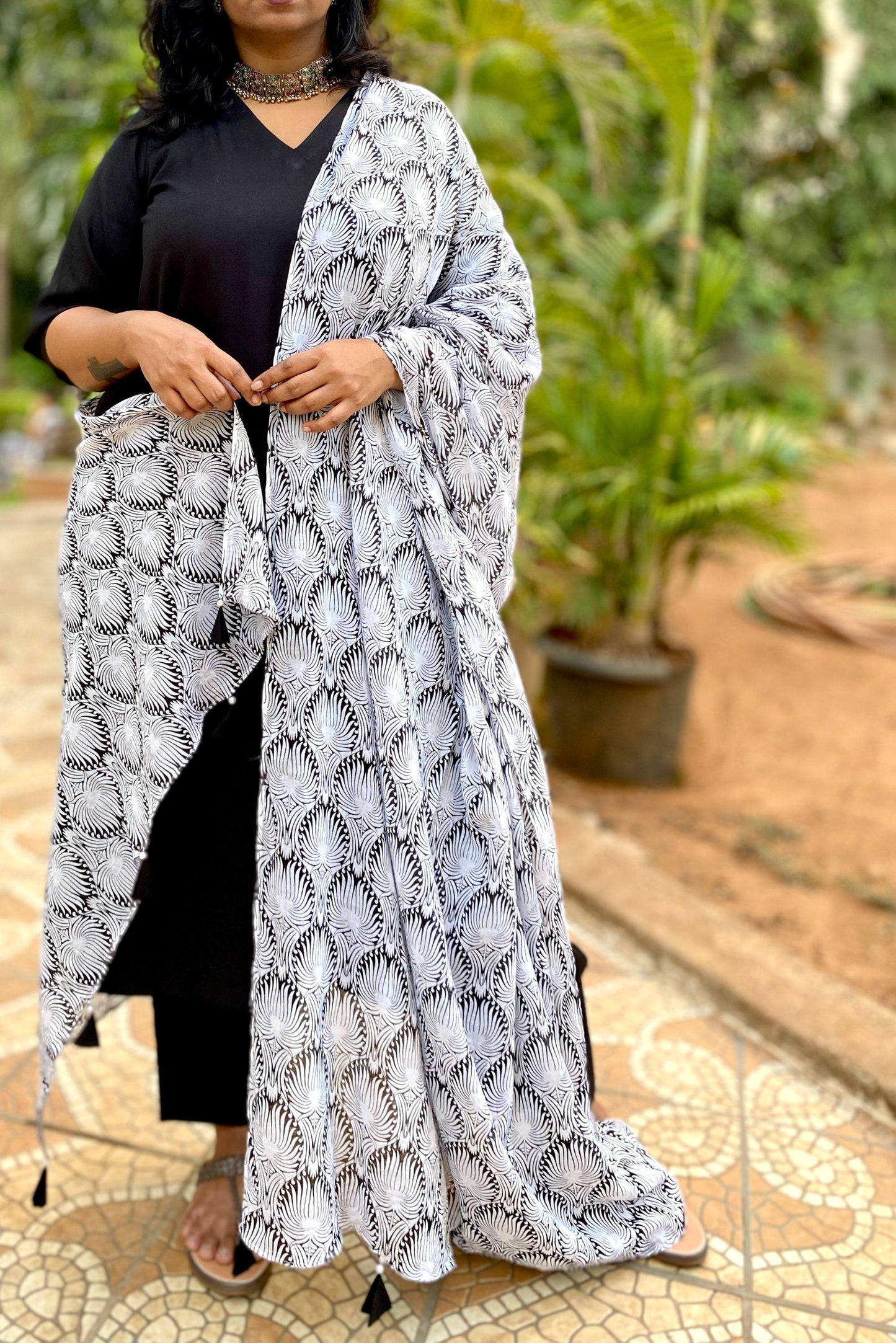 ADYA - ONLY KURTA 0R CO ORD SET - BLACK SOFT COTTON  ( WITH MUL MUL DUPATTA OPTIONAL )