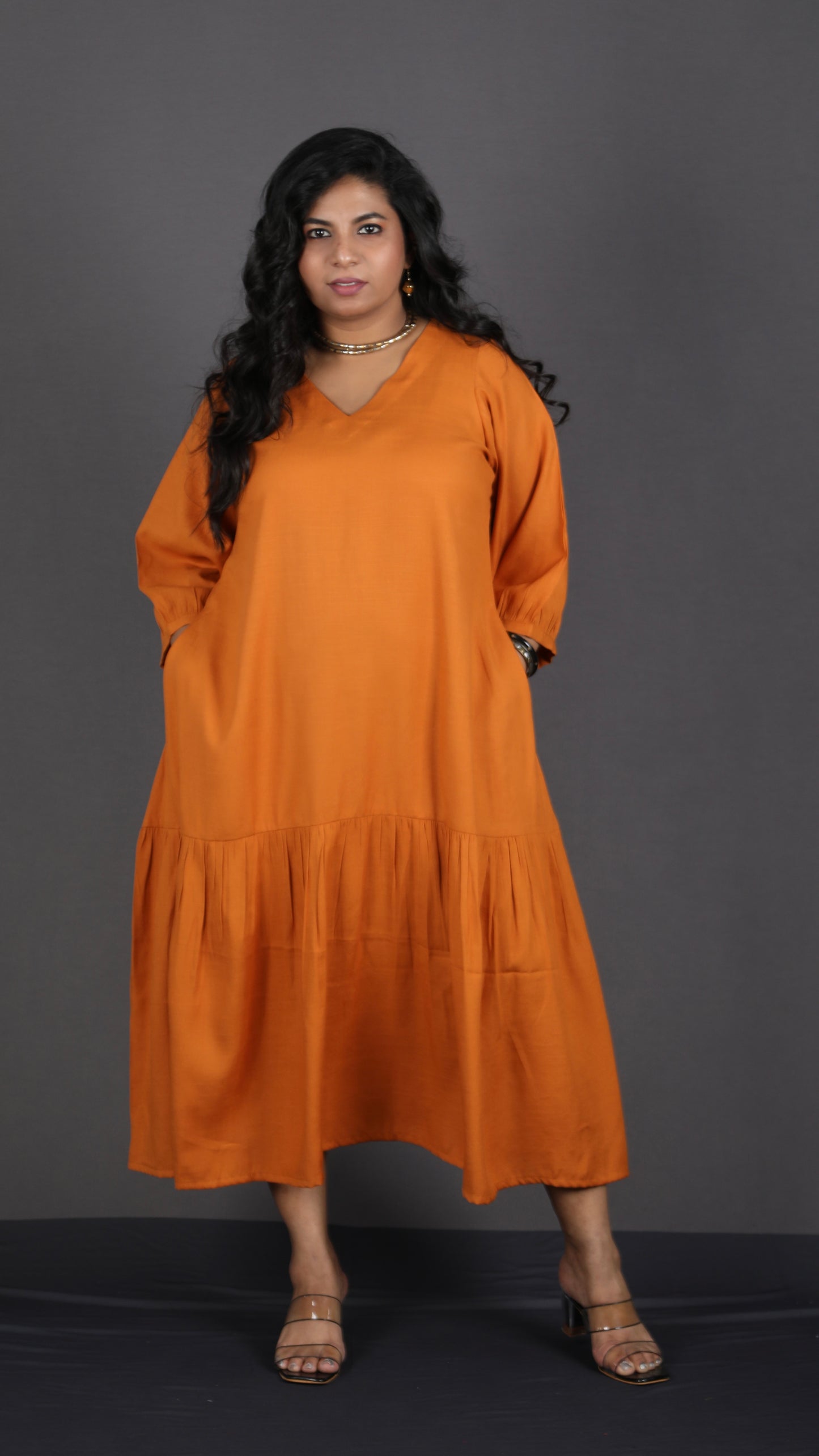 Lysha Gathered Dress - Orange