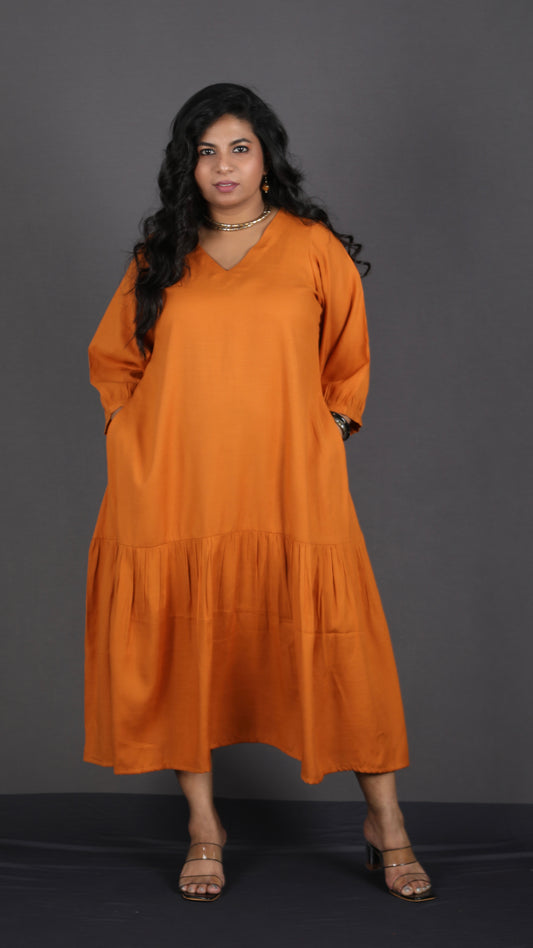 Lysha Gathered Dress - Orange