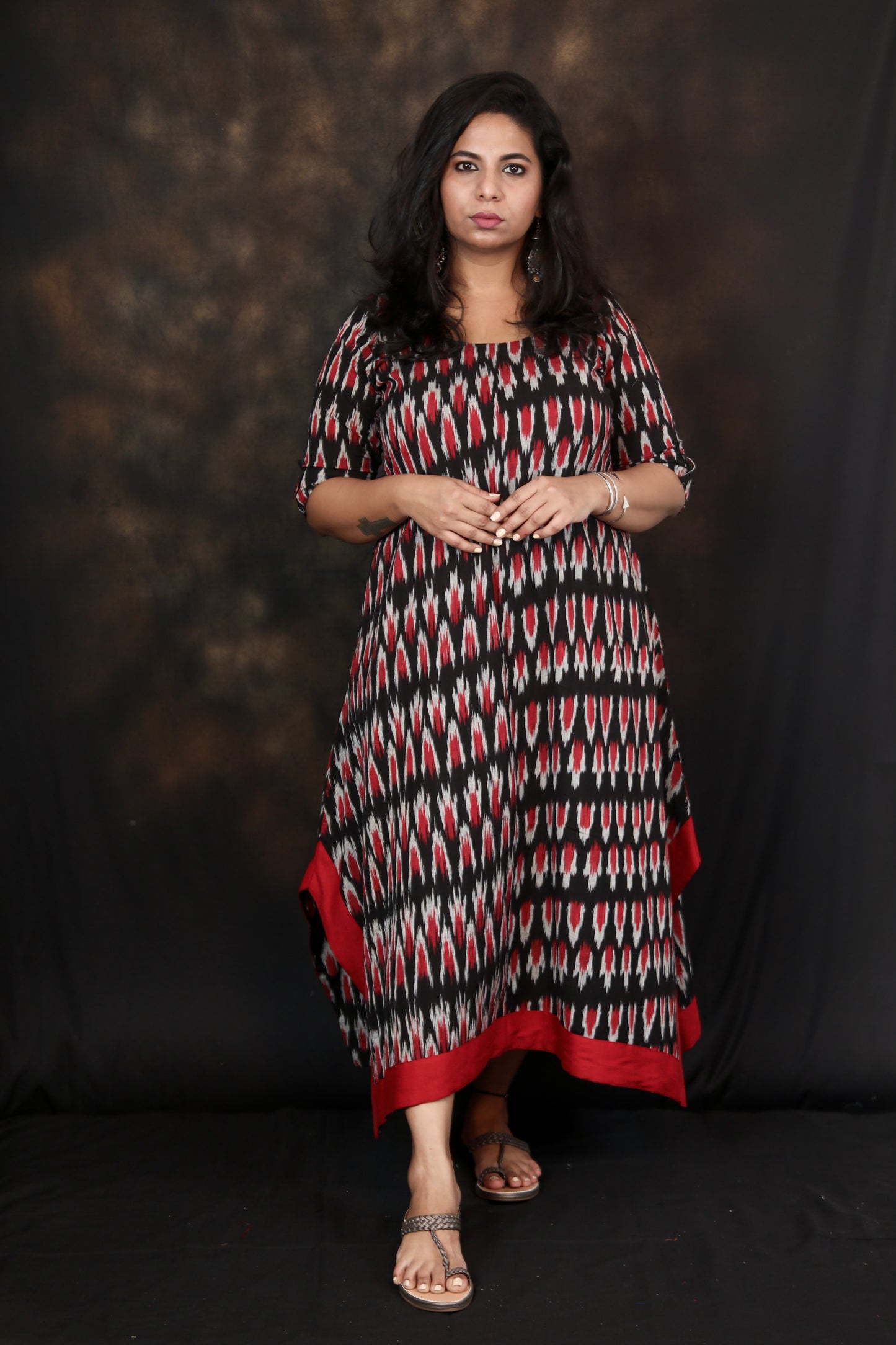 ANNA - Dress - BLACK IKKAT COTTON