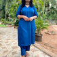 ADYA - CO ORD SET - BLUE SOFT COTTON  ( WITH MUL MUL DUPATTA )