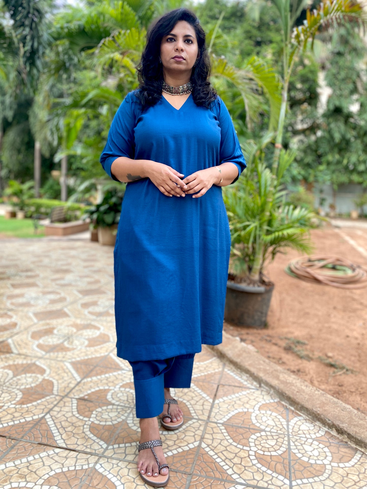 ADYA - CO ORD SET - BLUE SOFT COTTON  ( WITH MUL MUL DUPATTA )