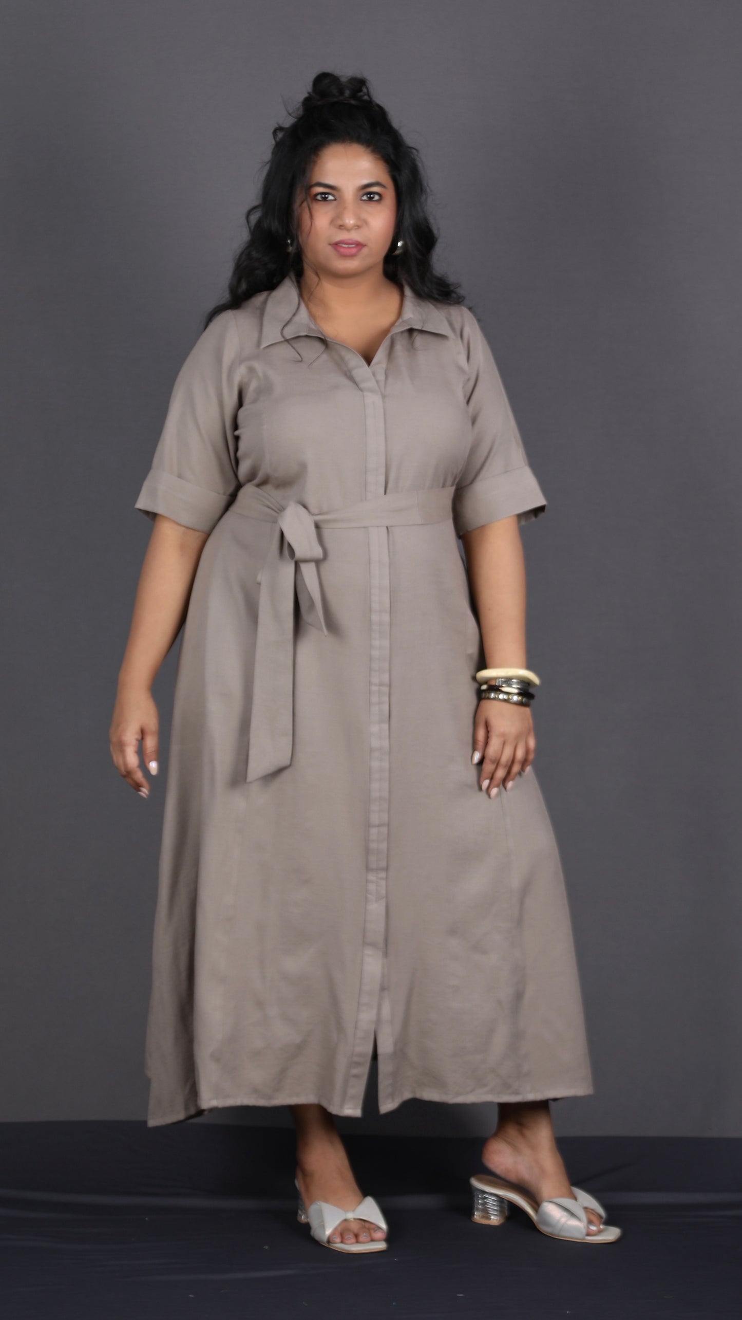 Bella - Shirt dress - Soft cotton - MUD GREY