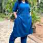 ADYA - CO ORD SET - BLUE SOFT COTTON  ( WITH MUL MUL DUPATTA )