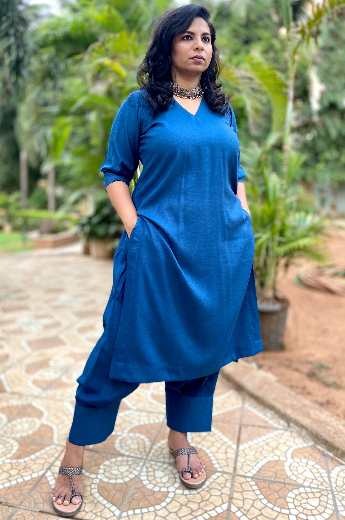 ADYA - CO ORD SET - BLUE SOFT COTTON  ( WITH MUL MUL DUPATTA )