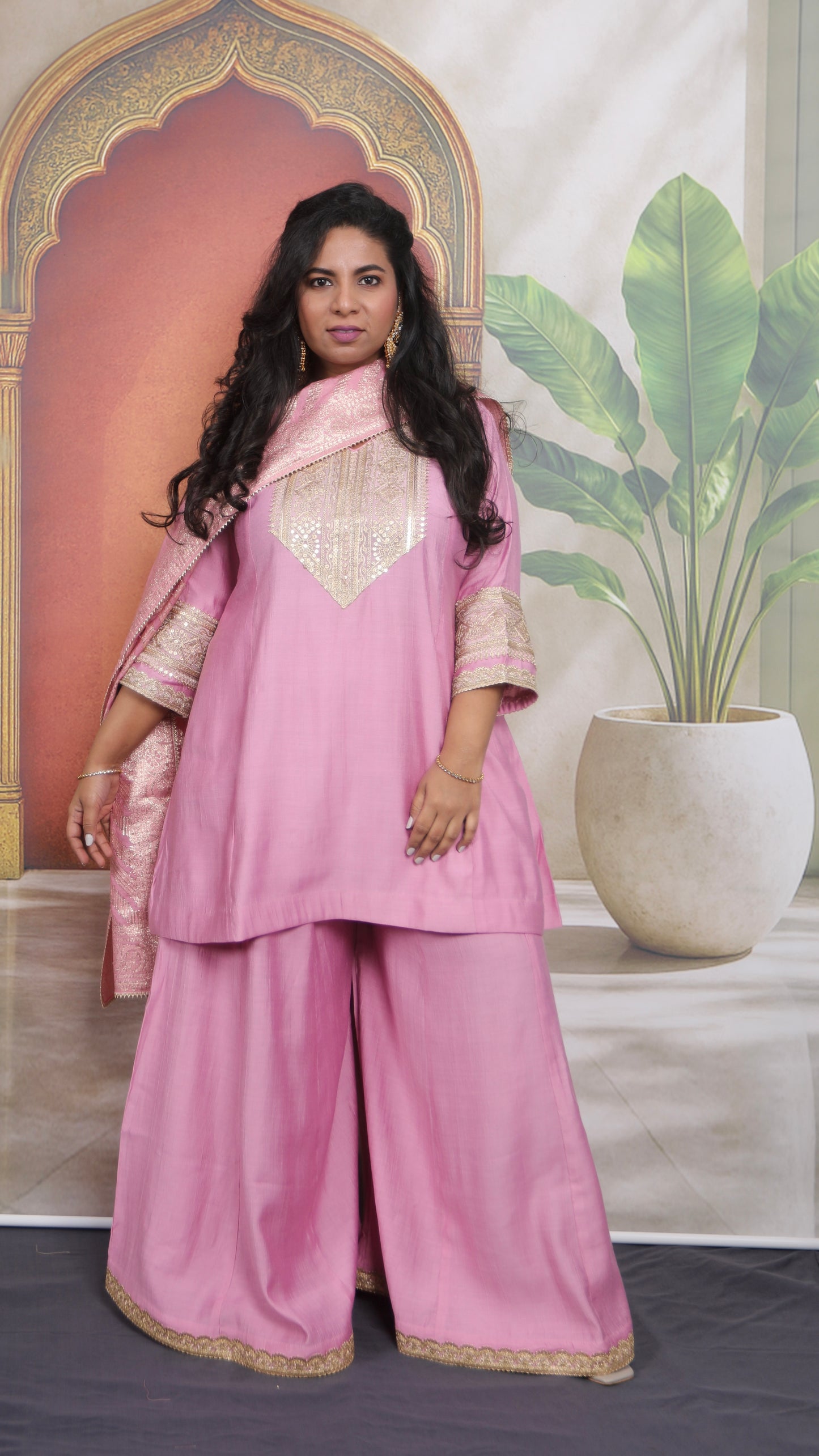 Shanaya - 3 pc set - PINK - Crape silk + Zari Dupatta