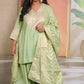 Shanaya - 3 pc set - PISTA GREEN - Crape silk + Zari Dupatta