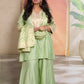 Shanaya - 3 pc set - PISTA GREEN - Crape silk + Zari Dupatta