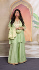 Shanaya - 3 pc set - PISTA GREEN - Crape silk + Zari Dupatta