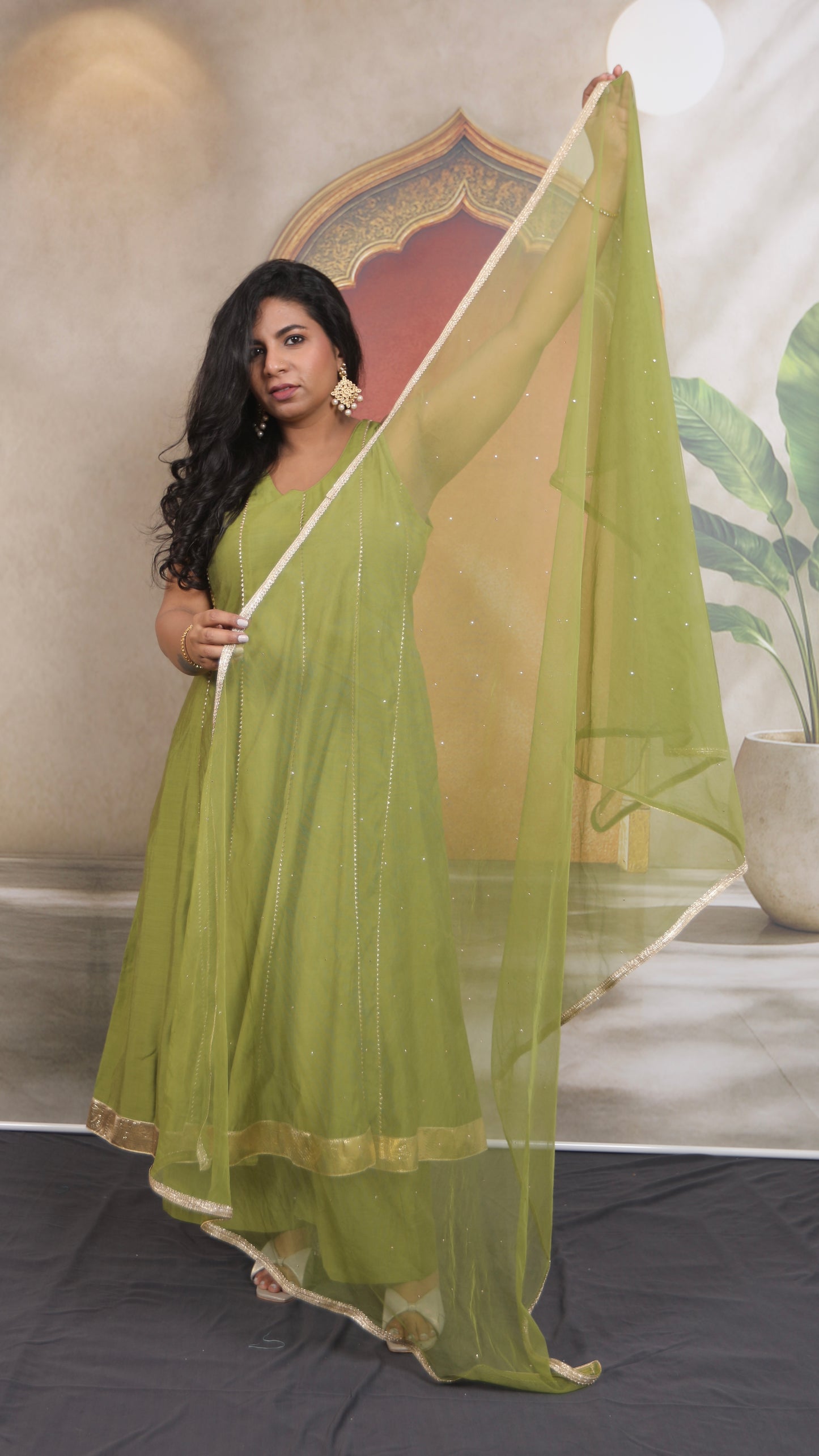 Layla - Anarkali set - Apple Green - Silk