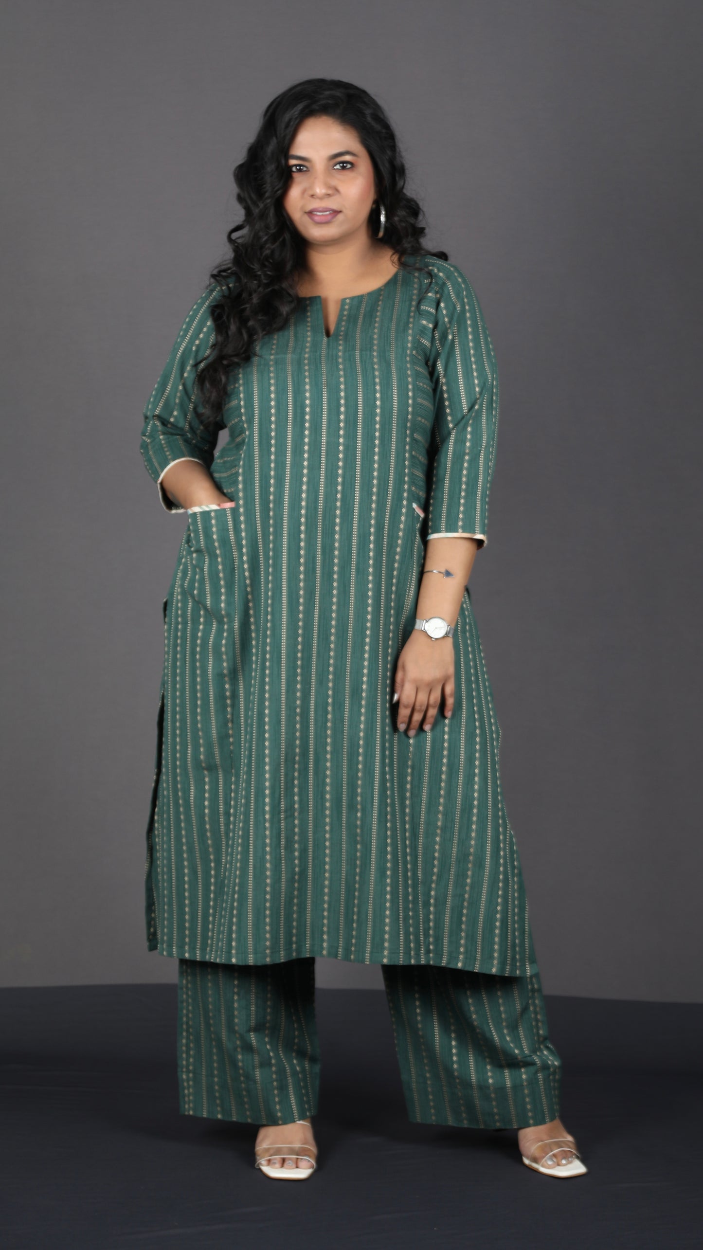 Alia - 2pc set - Cotton thread work - GREEN