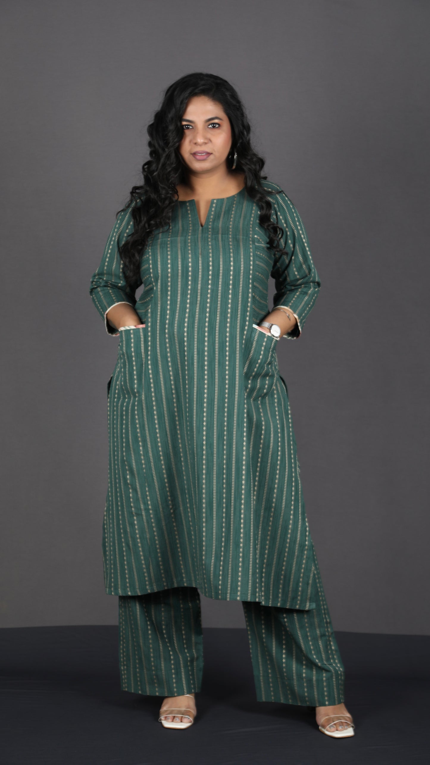 Alia - 2pc set - Cotton thread work - GREEN