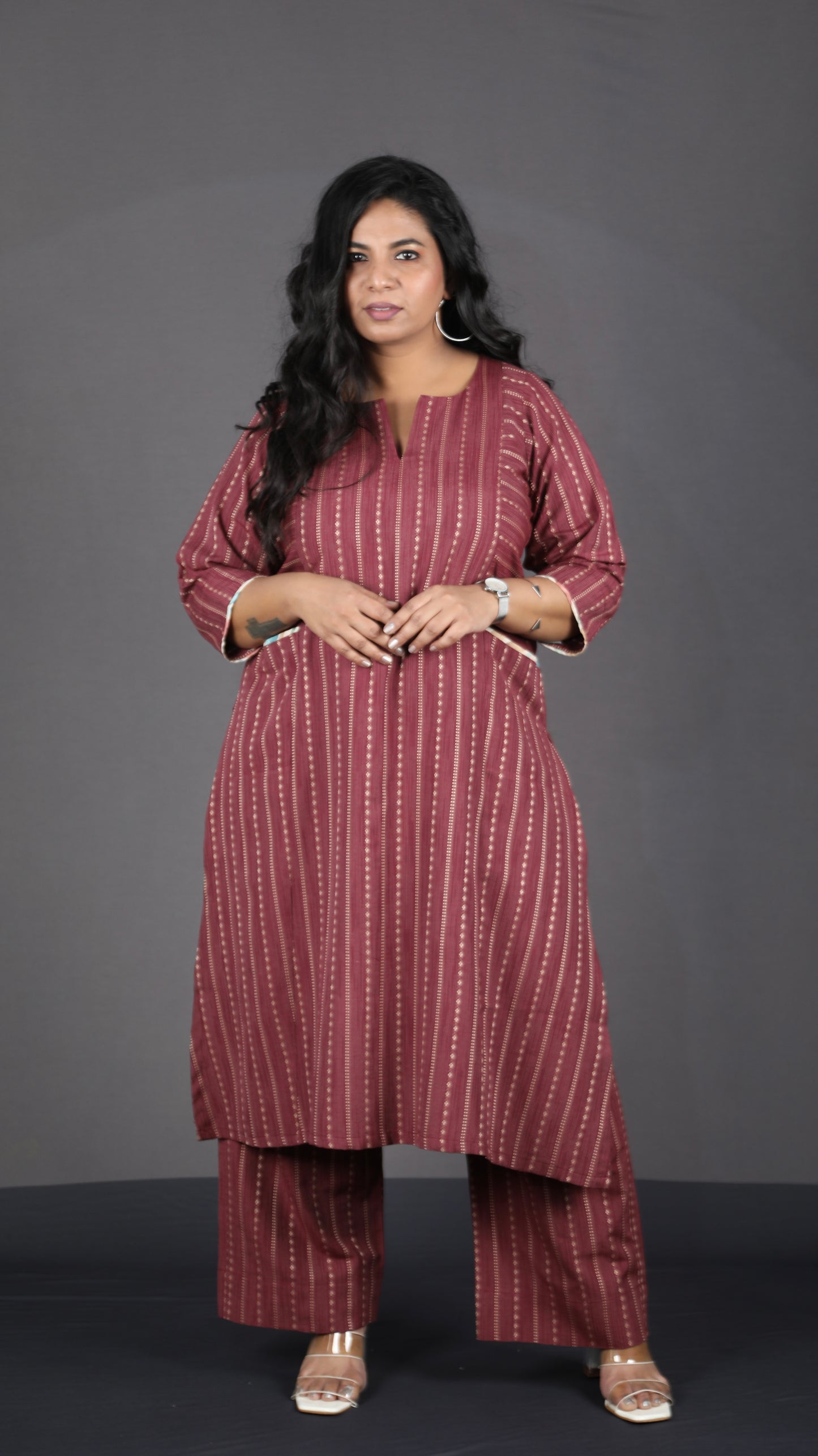 Alia - 2pc set - Cotton thread work - Maroon