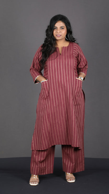 Alia - 2pc set - Cotton thread work - Maroon