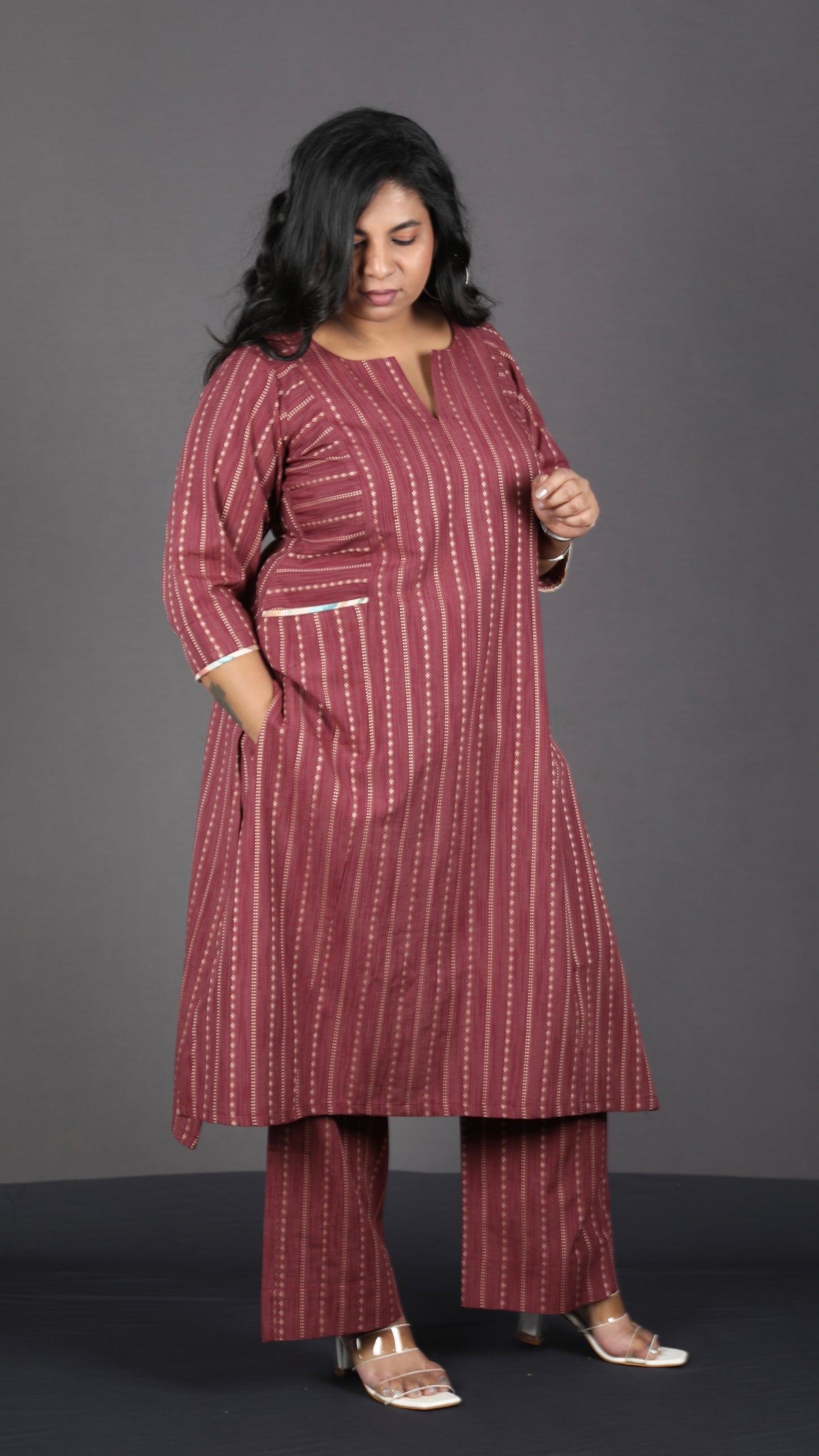 Alia - 2pc set - Cotton thread work - Maroon