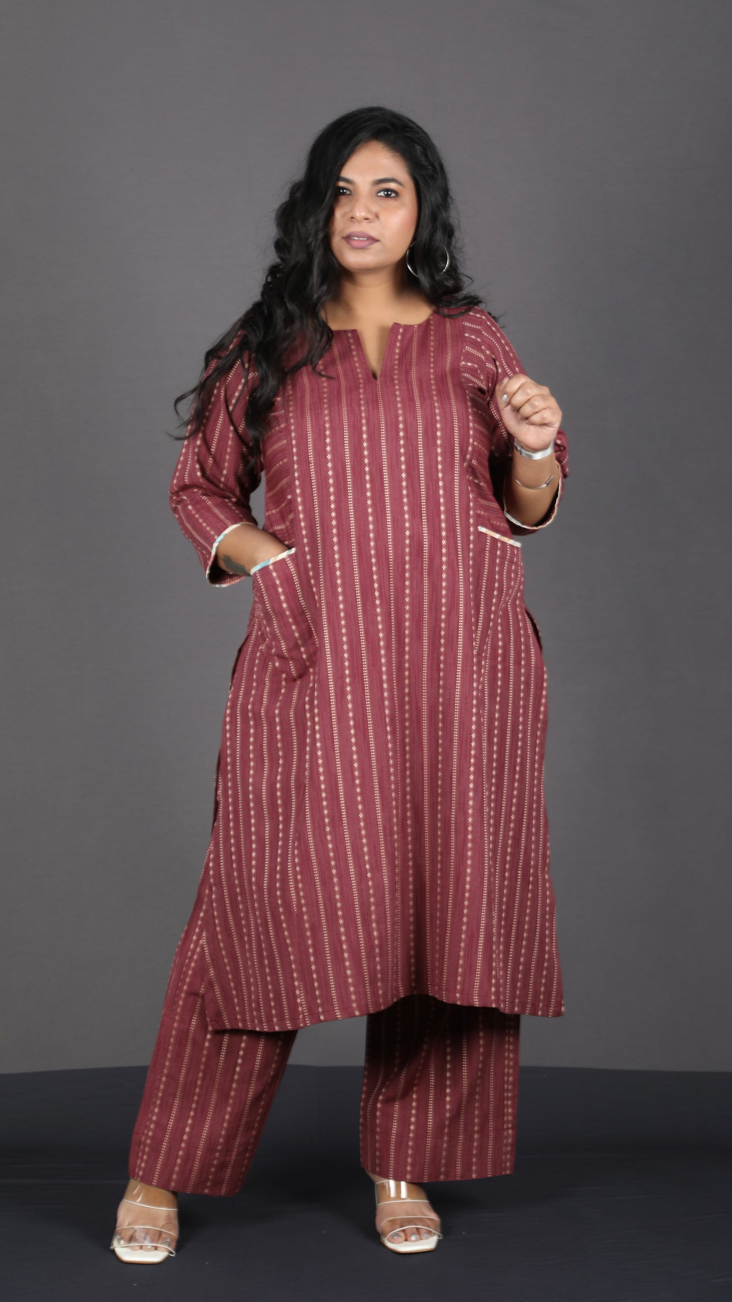 Alia - 2pc set - Cotton thread work - Maroon