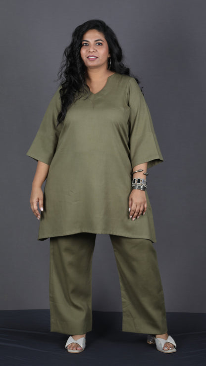 Falak - Short kurta pant set - Soft cotton - OLIVE GREEN